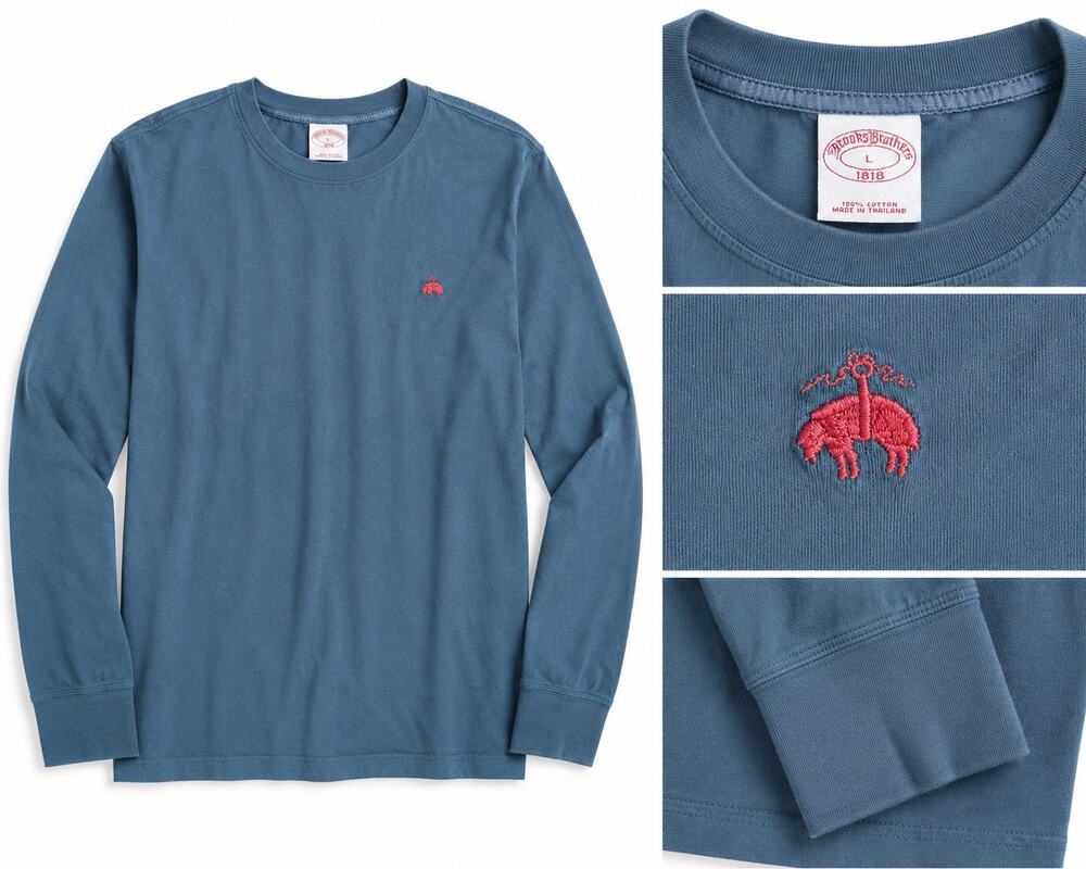 Brooks Brothers 1818 Long Sleeve Pima Cotton Crewneck Tee Blue L